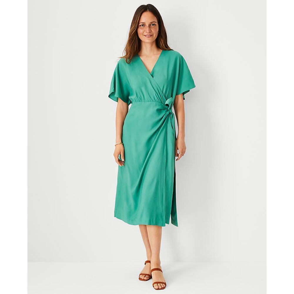 Ann Taylor Woman’s Petite Green Tie Waist Wrap Midi Dress-‎ Size 8P